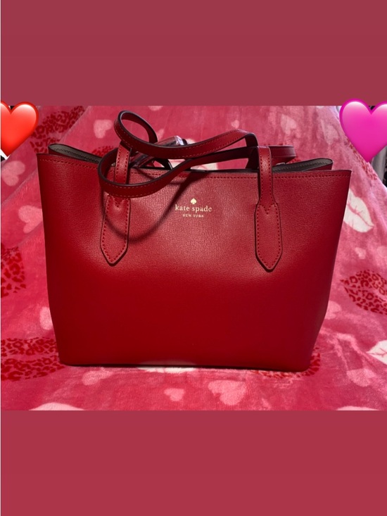 kate spade Handbags - kate spade red leather tote with gold logo lettering